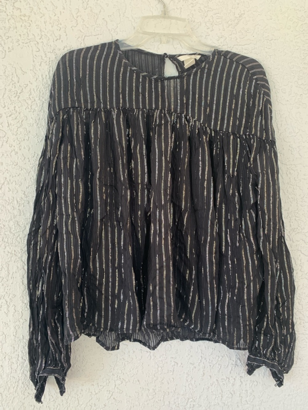H&M Black Blouse with Silver Metallic Stripes size 12